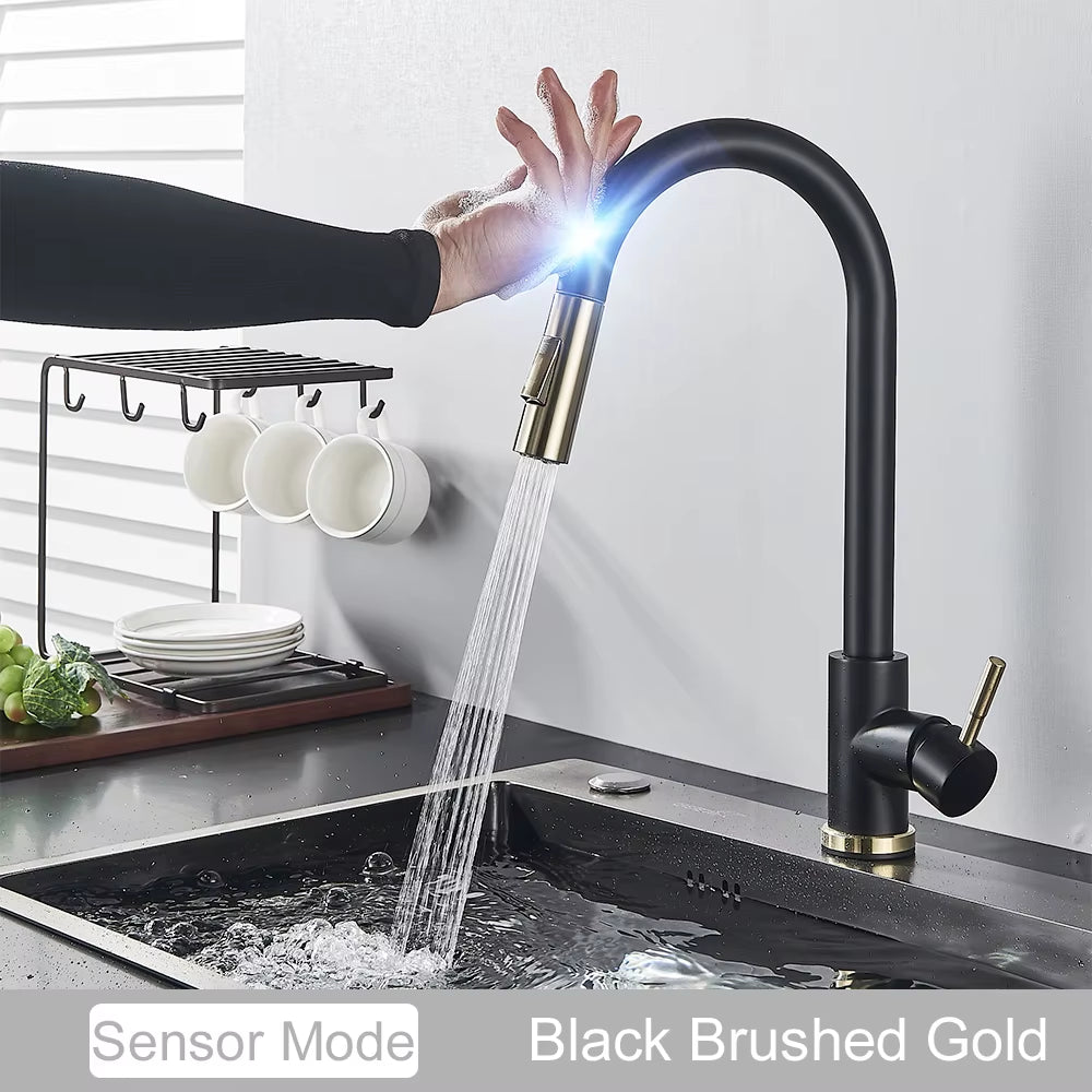 Grifo de cocina extraíble con sensor táctil, color negro
