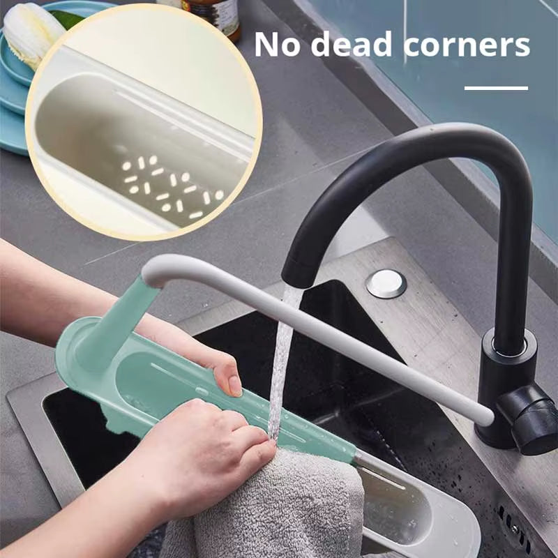 Estante telescópico multifuncional para fregadero, soporte para esponja ajustable y mejorado, expandible 2 en 1 para cocina y hogar.