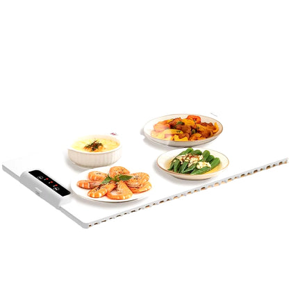 Bandeja eléctrica calefactora con temperatura ajustable, placa calefactora inteligente de silicona, calentamiento rápido para fiestas y reuniones familiares.