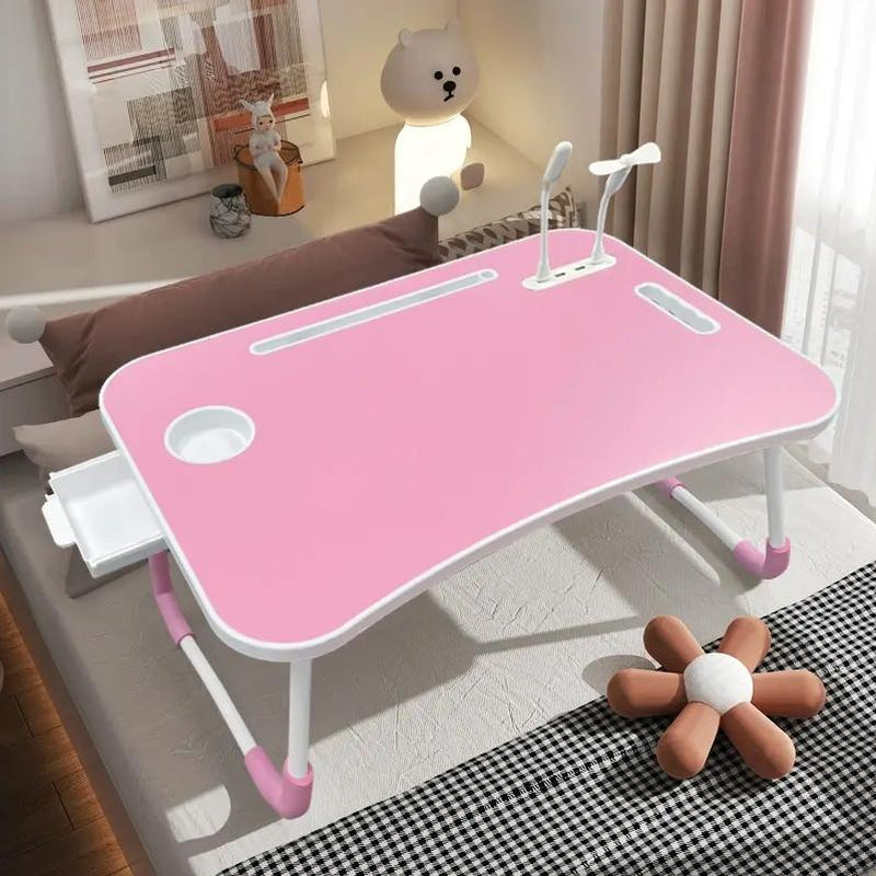 Mesa multifuncional con reposapiés, portavasos y cajón, 4 puertos USB, ventilador y luz. Bandeja plegable portátil para portátil, desayuno en la cama, lectura y escritura en el sofá o sillón. Escritorio para portátil en la cama.