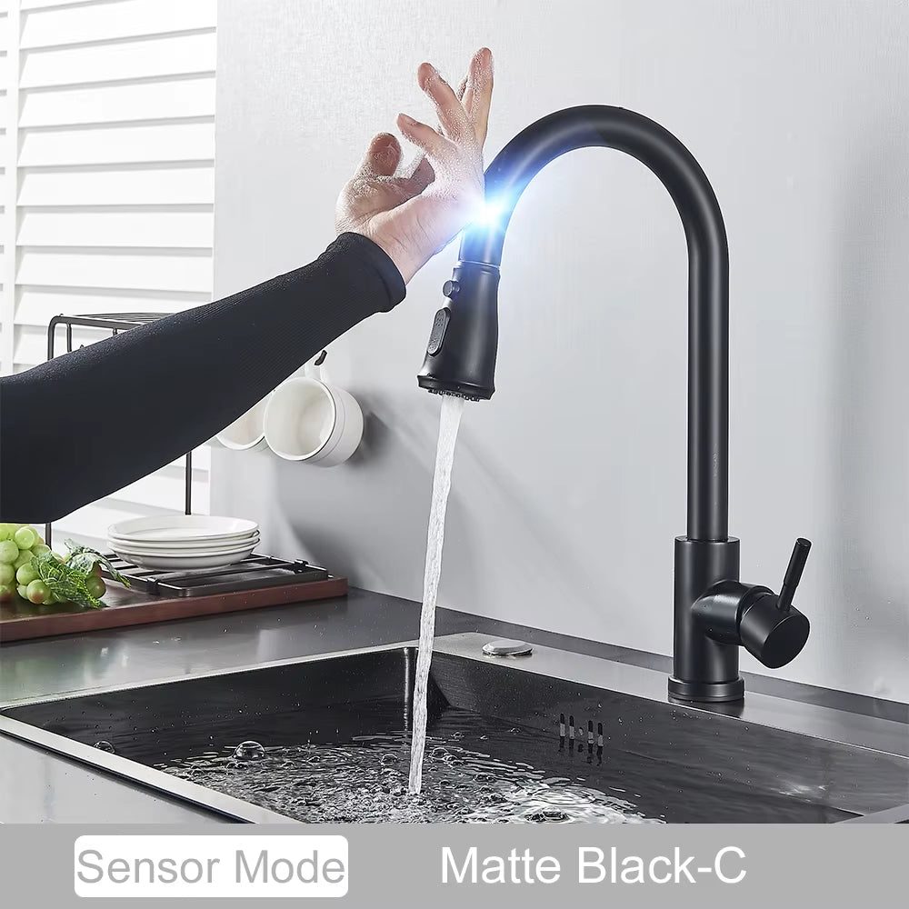 Grifo de cocina extraíble con sensor táctil, color negro
