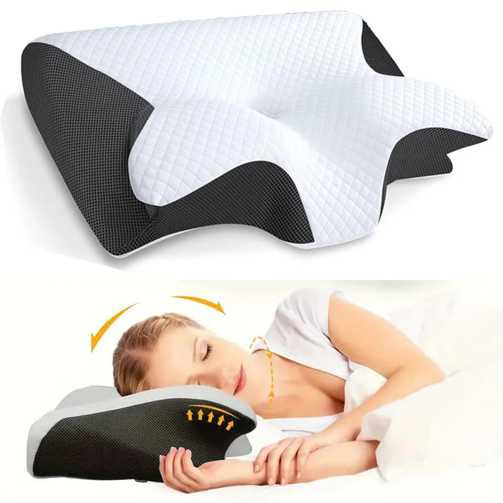 Almohada cervical con memoria Butterfly Sleep, cómoda almohada de espuma viscoelástica de rebote lento para dormir, almohada ortopédica para masaje cervical
