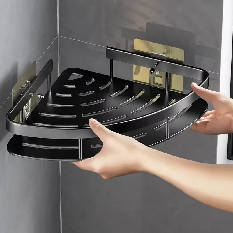 Estante de baño de aleación de aluminio, organizador de champú, almacenamiento de maquillaje, estante de ducha, accesorios de baño, estante de esquina de pared sin taladro