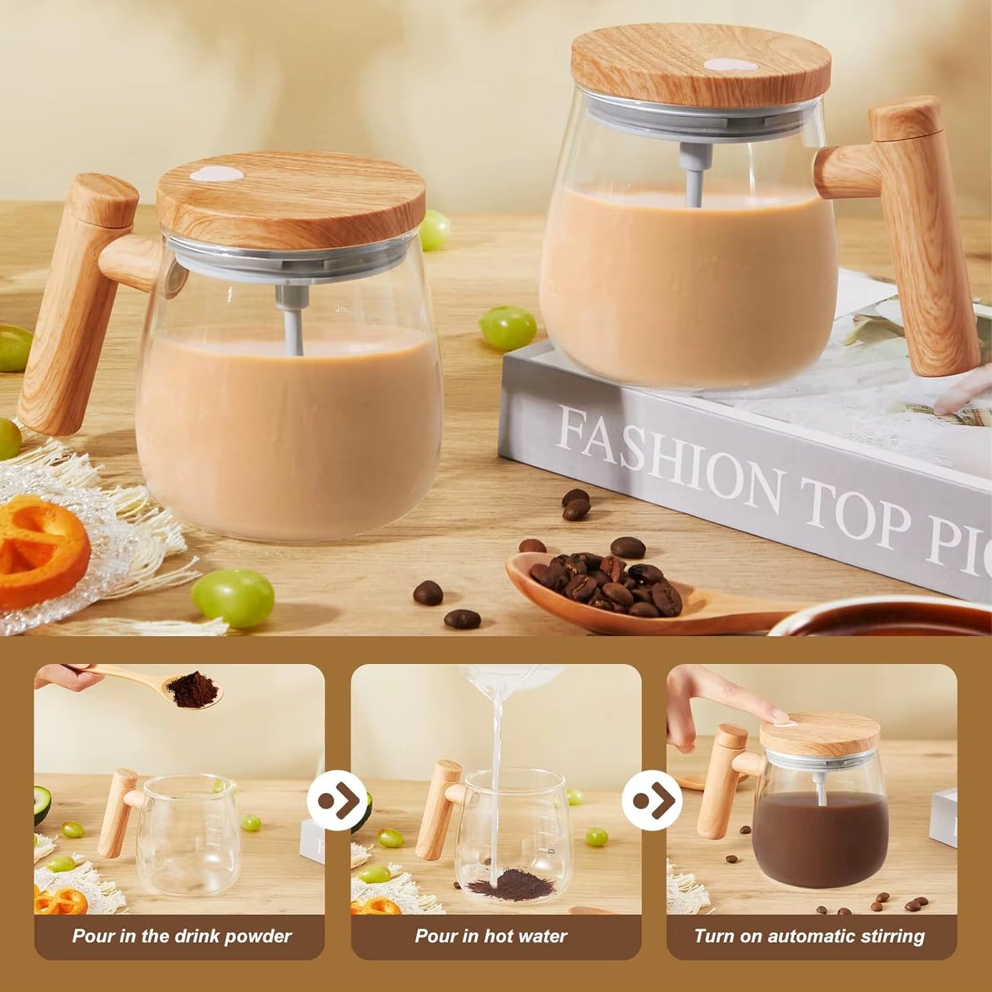 Taza mezcladora eléctrica de alta velocidad de 400 ml, 7000 RPM, con agitador automático impermeable para café, leche, proteína en polvo
