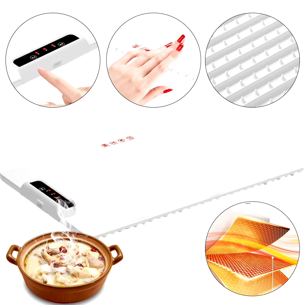 Bandeja eléctrica calefactora con temperatura ajustable, placa calefactora inteligente de silicona, calentamiento rápido para fiestas y reuniones familiares.