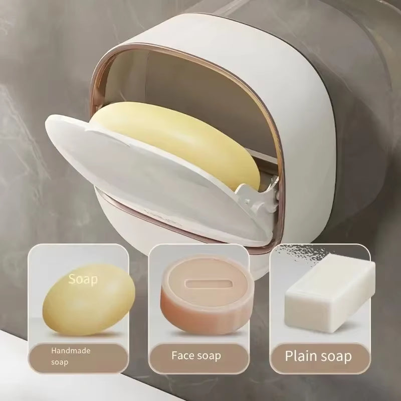 Jabonera de pared ABS con tapa, impermeable, para baño, organizador de viaje