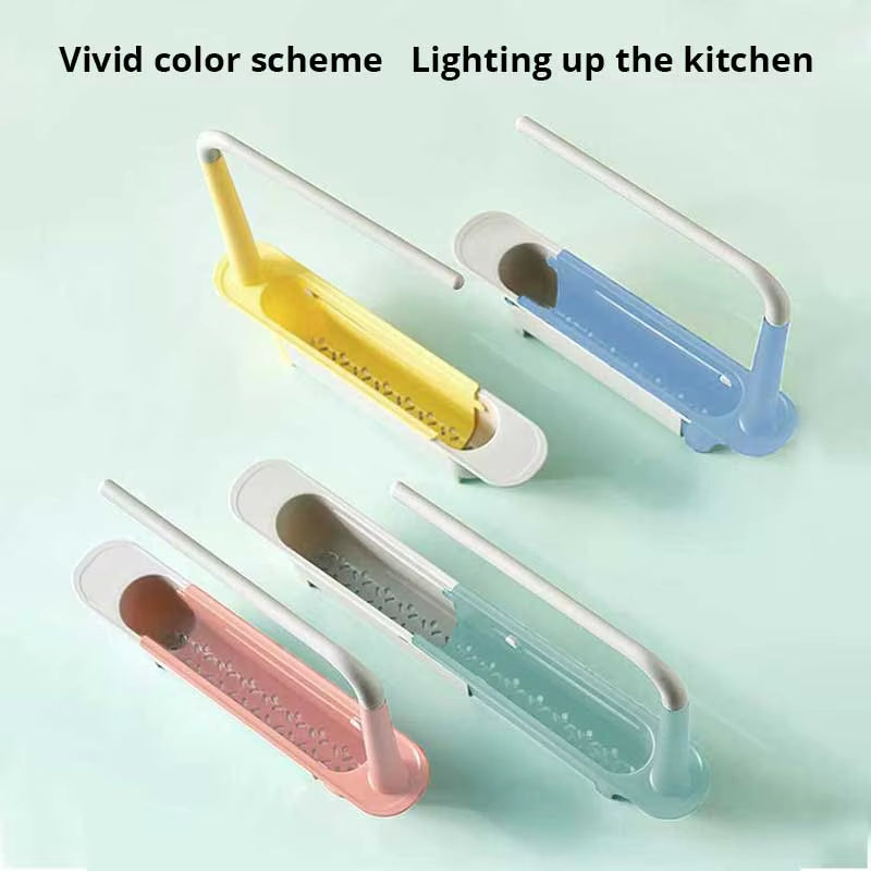 Estante telescópico multifuncional para fregadero, soporte para esponja ajustable y mejorado, expandible 2 en 1 para cocina y hogar.