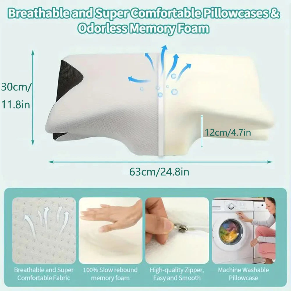 Almohada cervical con memoria Butterfly Sleep, cómoda almohada de espuma viscoelástica de rebote lento para dormir, almohada ortopédica para masaje cervical