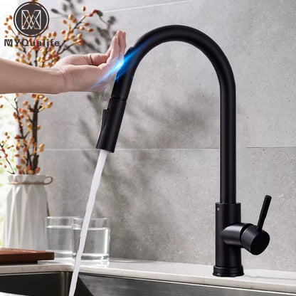 Grifo de cocina extraíble con sensor táctil, color negro