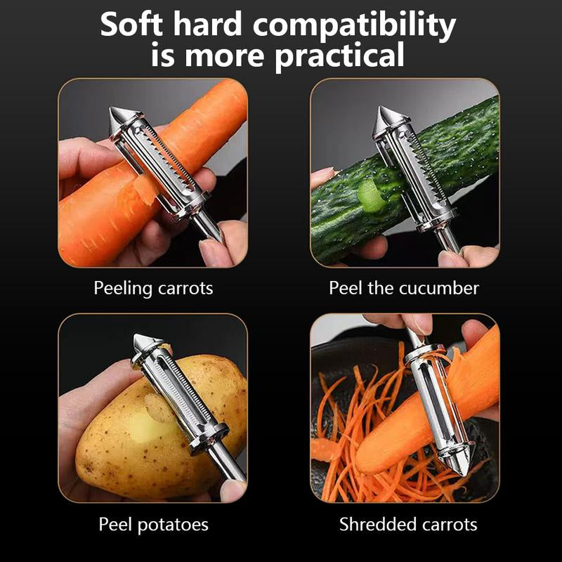 Pelador de verduras de acero inoxidable 2 en 1, en juliana, ultraafilado, para cocina, de primera calidad, para verduras y frutas, y zanahorias, con hoja dentada giratoria y mango ergonómico grueso y antideslizante.