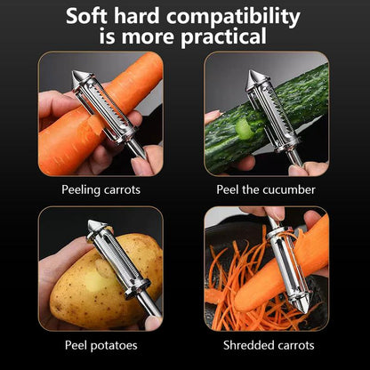 Pelador de verduras de acero inoxidable 2 en 1, en juliana, ultraafilado, para cocina, de primera calidad, para verduras y frutas, y zanahorias, con hoja dentada giratoria y mango ergonómico grueso y antideslizante.