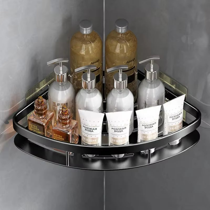 Estante de baño de aleación de aluminio, organizador de champú, almacenamiento de maquillaje, estante de ducha, accesorios de baño, estante de esquina de pared sin taladro
