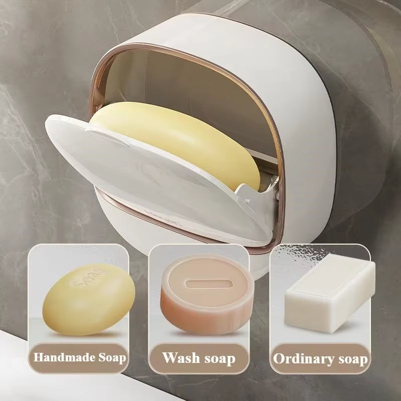 Jabonera de pared ABS con tapa, impermeable, para baño, organizador de viaje