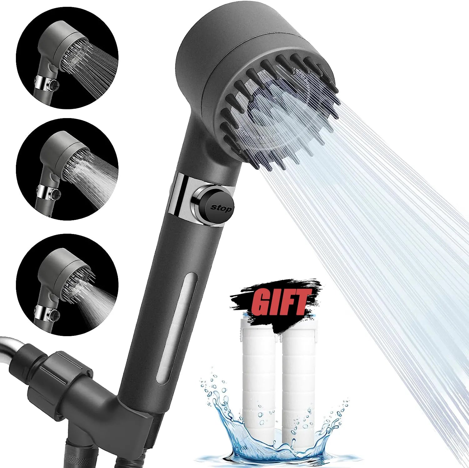 Filtros para Cabezal de ducha de alta presión con 3 modos de pulverización ajustable y filtro de cepillo de masaje, grifo de ducha de lluvia, accesorios de baño