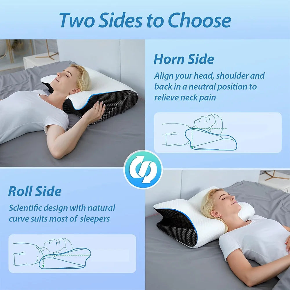 Almohada cervical con memoria Butterfly Sleep, cómoda almohada de espuma viscoelástica de rebote lento para dormir, almohada ortopédica para masaje cervical