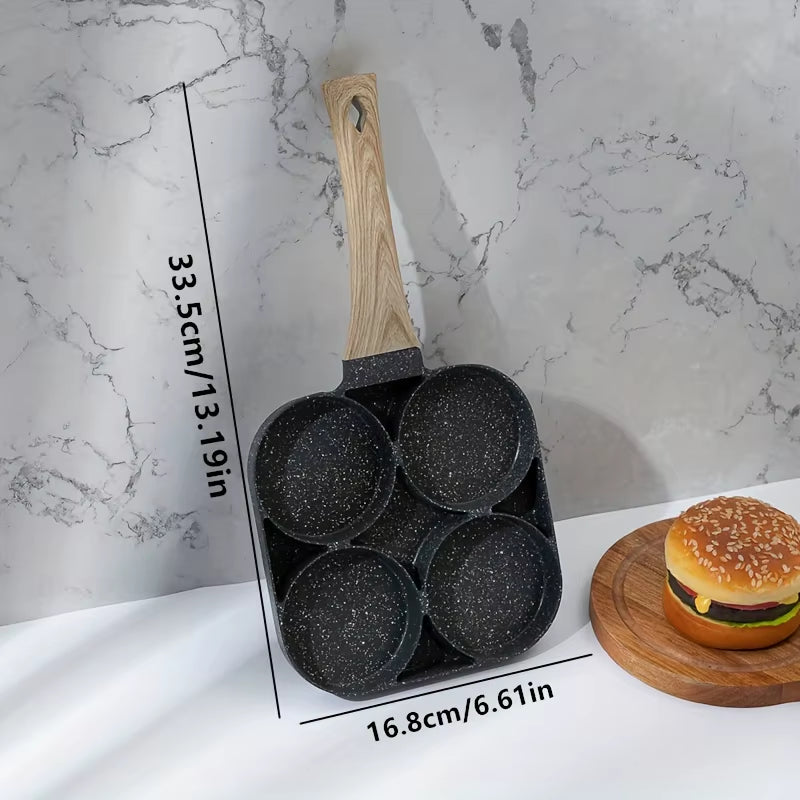 Sartén de piedra medicinal de cuatro agujeros para tortillas, antiadherente, para el hogar, con fondo plano, para hacer empanadillas de huevo, para desayuno, hamburguesas y huevos.