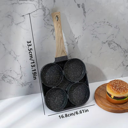 Sartén de piedra medicinal de cuatro agujeros para tortillas, antiadherente, para el hogar, con fondo plano, para hacer empanadillas de huevo, para desayuno, hamburguesas y huevos.