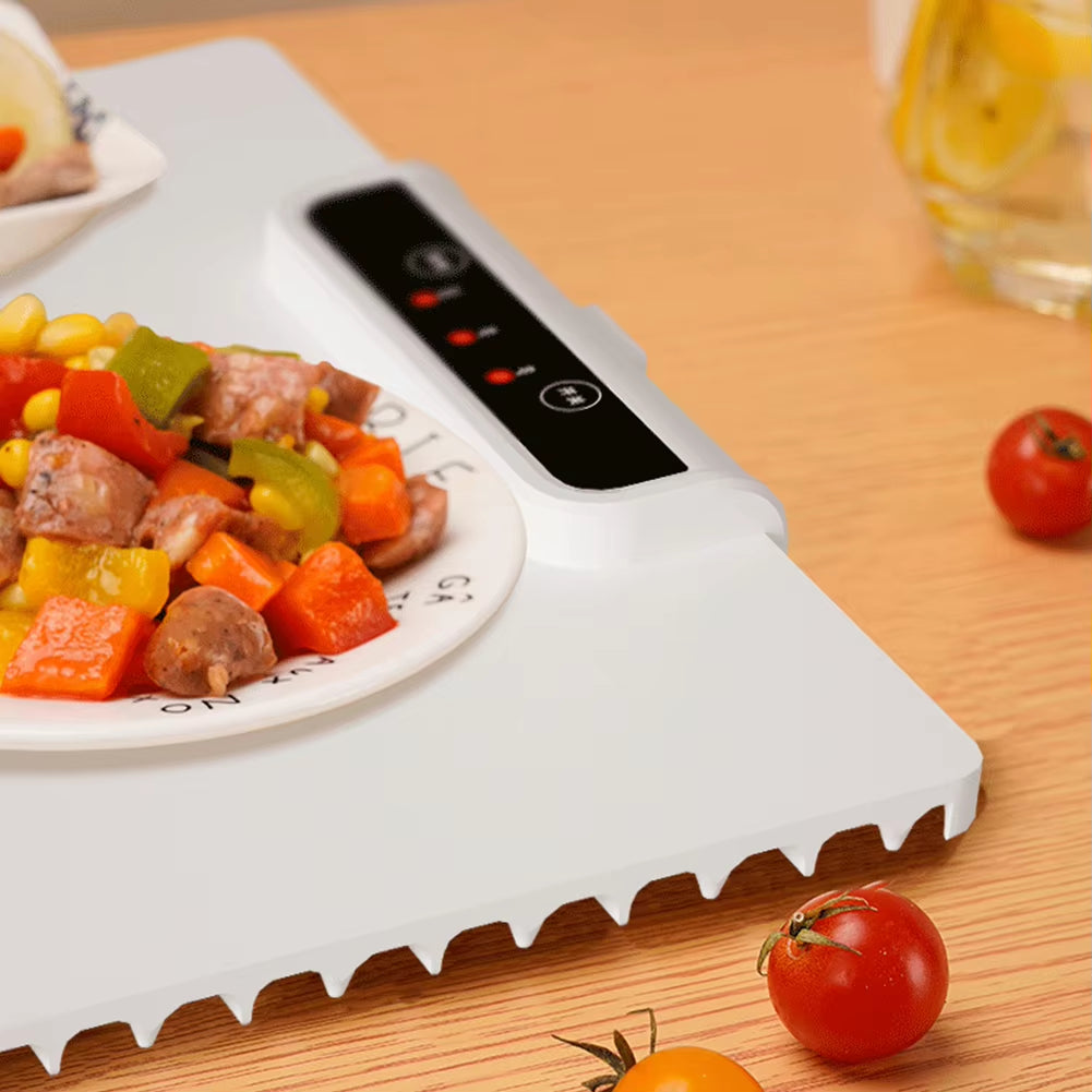 Bandeja eléctrica calefactora con temperatura ajustable, placa calefactora inteligente de silicona, calentamiento rápido para fiestas y reuniones familiares.
