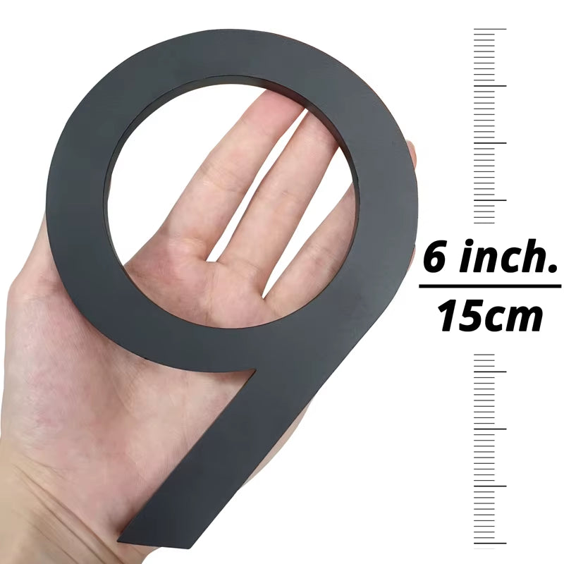 Número de casa flotante para exteriores, 152 mm, 6 pulgadas, aleación de aluminio negro, para puerta de apartamento, buzón, dirección, letrero #0-9 con tornillos