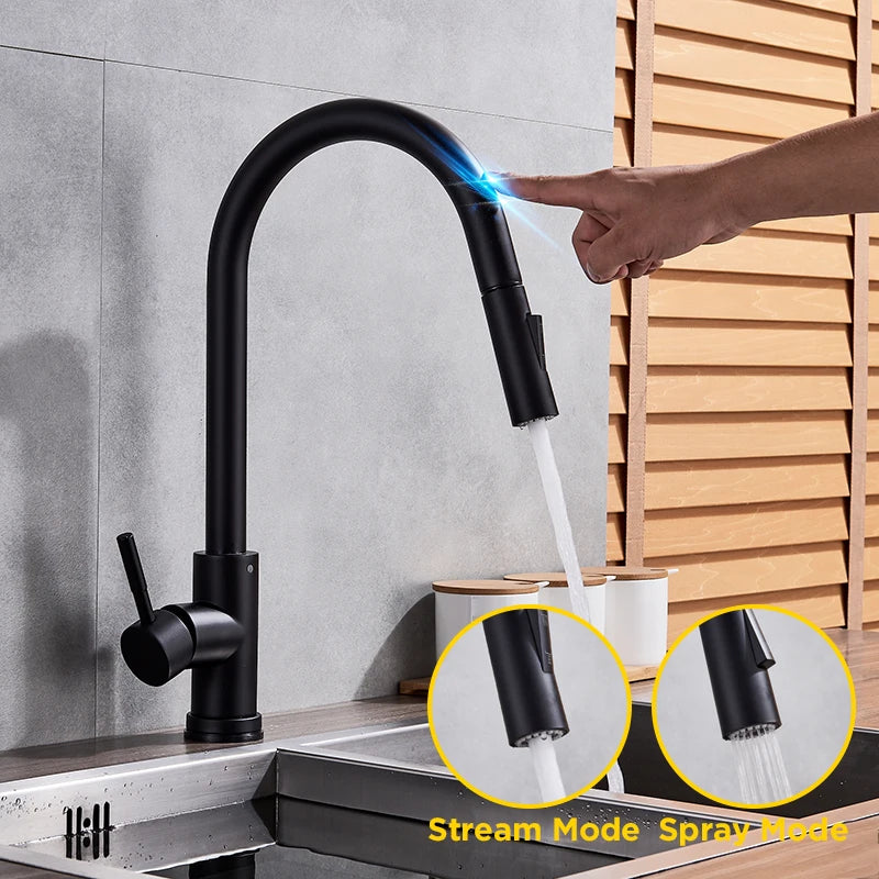 Grifo de cocina extraíble con sensor táctil, color negro