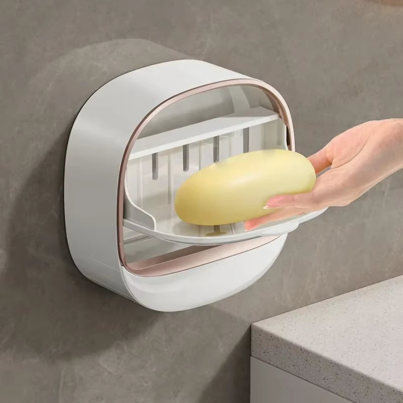 Jabonera de pared ABS con tapa, impermeable, para baño, organizador de viaje