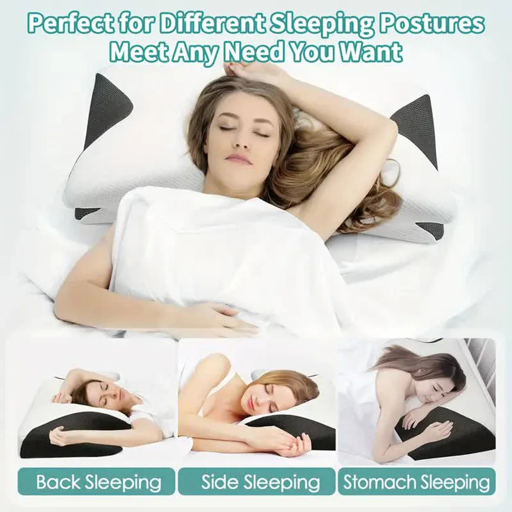 Almohada cervical con memoria Butterfly Sleep, cómoda almohada de espuma viscoelástica de rebote lento para dormir, almohada ortopédica para masaje cervical