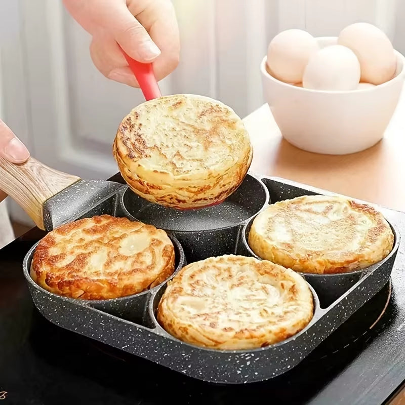Sartén de piedra medicinal de cuatro agujeros para tortillas, antiadherente, para el hogar, con fondo plano, para hacer empanadillas de huevo, para desayuno, hamburguesas y huevos.
