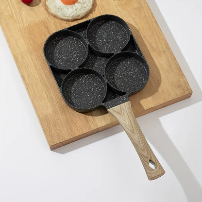 Sartén de piedra medicinal de cuatro agujeros para tortillas, antiadherente, para el hogar, con fondo plano, para hacer empanadillas de huevo, para desayuno, hamburguesas y huevos.