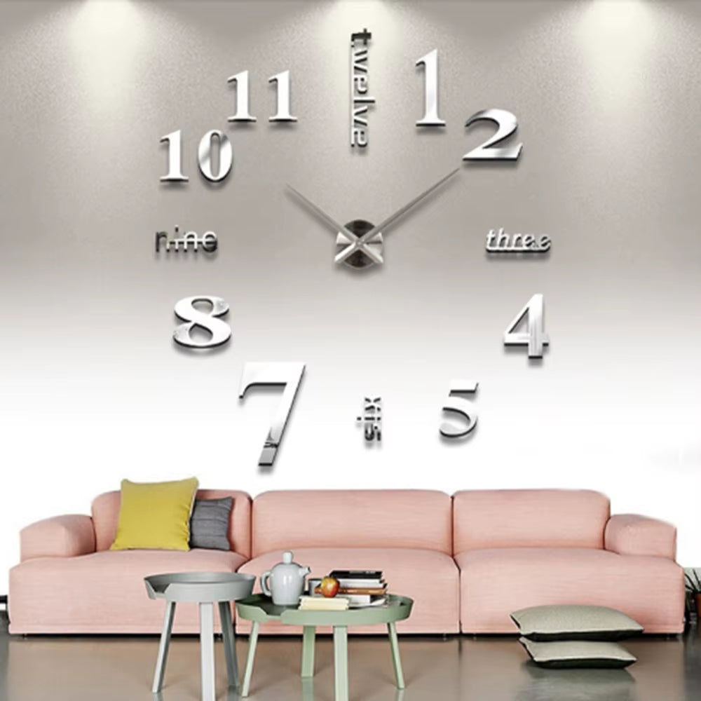 Reloj de pared 3D DIY con pegatinas de espejo para sala de estar, estilo europeo, decoración del hogar, reloj colgante, envío directo