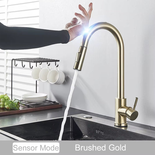 Grifo de cocina extraíble con sensor táctil, color negro