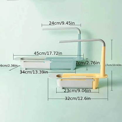 Estante telescópico multifuncional para fregadero, soporte para esponja ajustable y mejorado, expandible 2 en 1 para cocina y hogar.