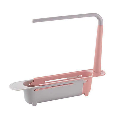 Estante telescópico multifuncional para fregadero, soporte para esponja ajustable y mejorado, expandible 2 en 1 para cocina y hogar.