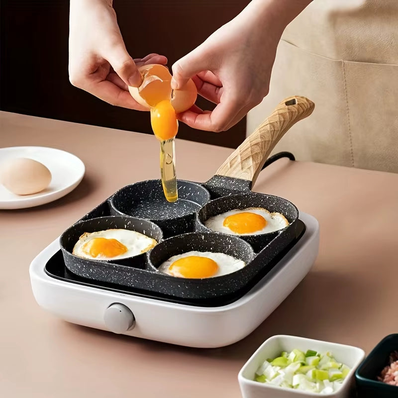 Sartén de piedra medicinal de cuatro agujeros para tortillas, antiadherente, para el hogar, con fondo plano, para hacer empanadillas de huevo, para desayuno, hamburguesas y huevos.