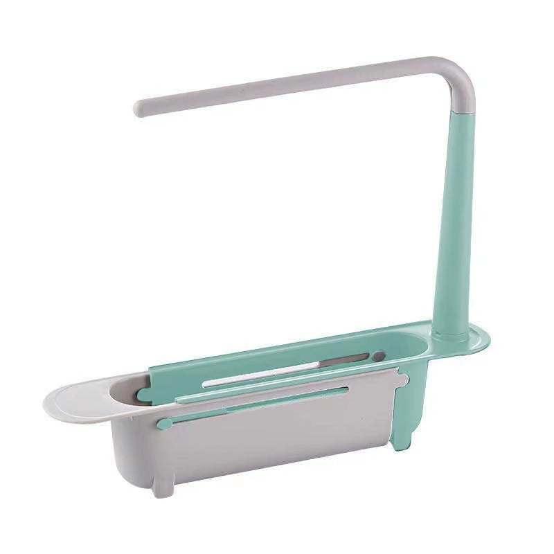 Estante telescópico multifuncional para fregadero, soporte para esponja ajustable y mejorado, expandible 2 en 1 para cocina y hogar.