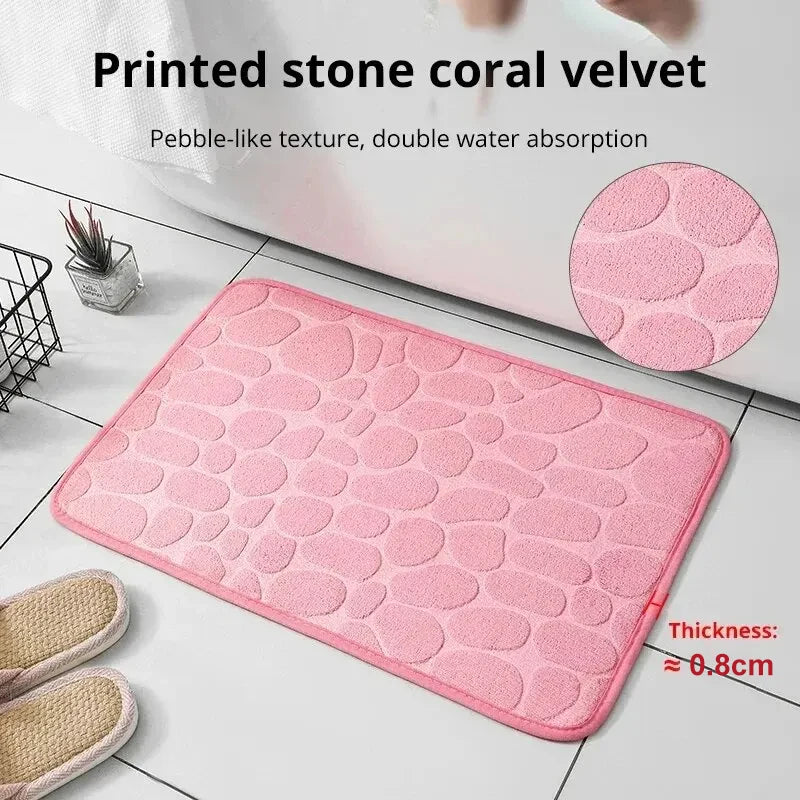 Alfombra de fibra en relieve, antideslizante, para baño y sala de estar, con guijarros, ideal para el hogar.