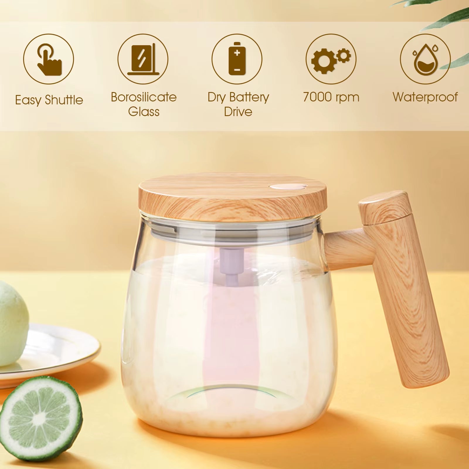 Taza mezcladora eléctrica de alta velocidad de 400 ml, 7000 RPM, con agitador automático impermeable para café, leche, proteína en polvo