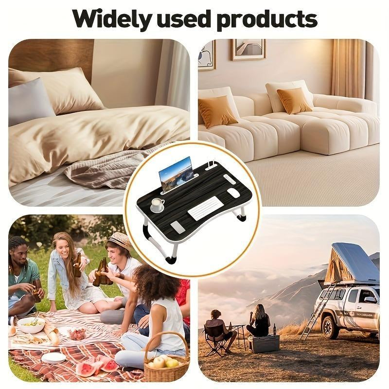 Mesa multifuncional con reposapiés, portavasos y cajón, 4 puertos USB, ventilador y luz. Bandeja plegable portátil para portátil, desayuno en la cama, lectura y escritura en el sofá o sillón. Escritorio para portátil en la cama.